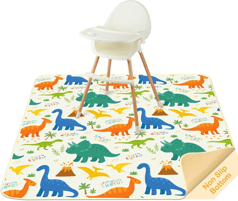 BeBeJoJo Splat Mat for Under High Chair 42 x 42 Inch Waterproof Baby Splash Mat with Non Slip Bottom Reusable Portable Highchair Mat for Floor Food Catcher for High Chair, Green Dinosaur - Image 1